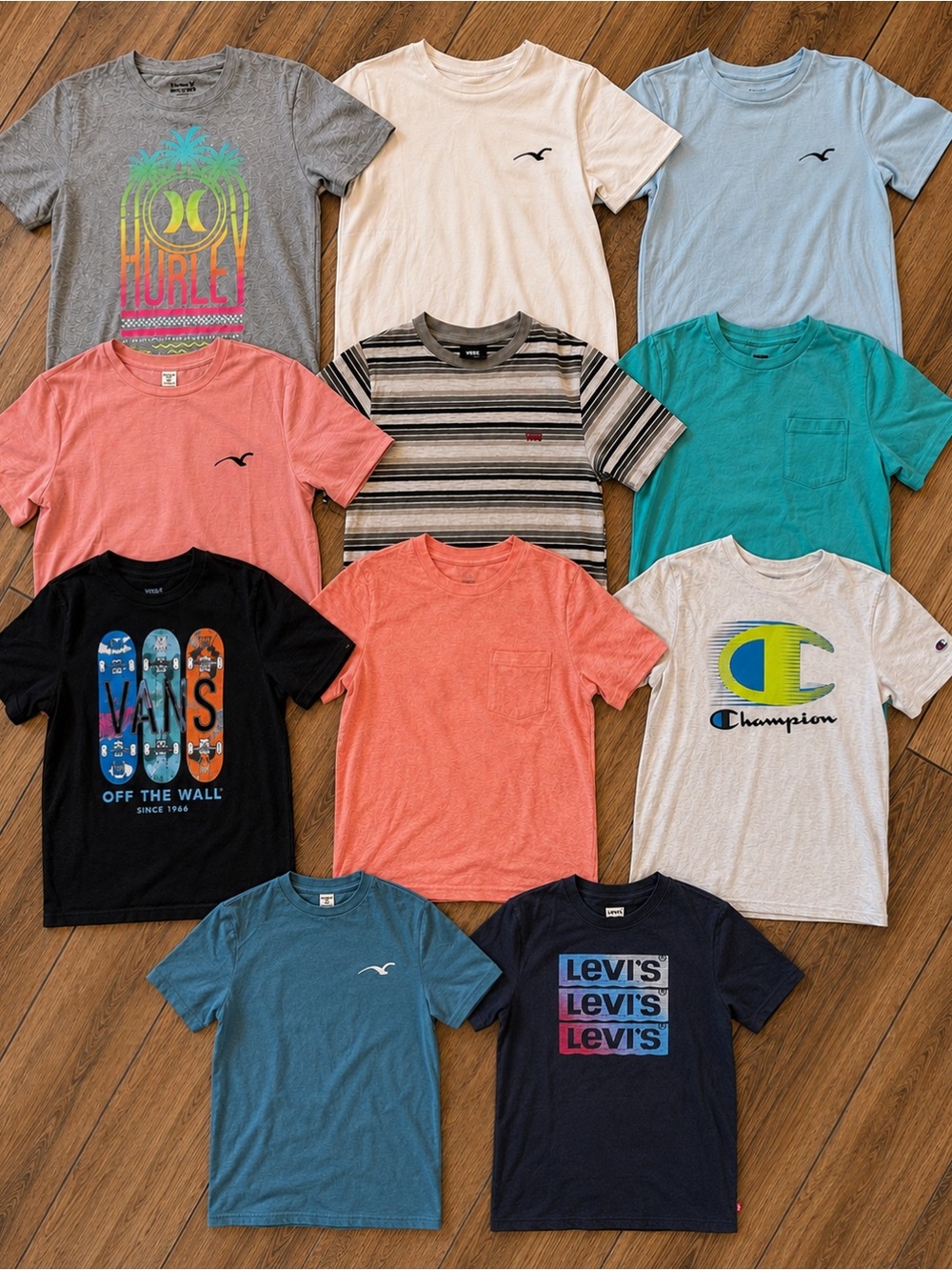 Kids’ Tee Bundle • 11 Tees • Champion, Vans, Hurley, Levi’s, etc.